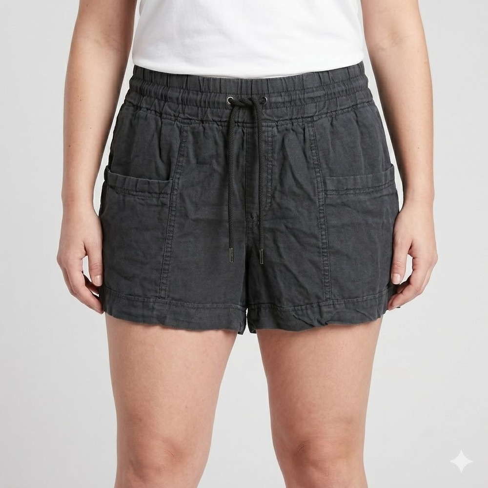 Athleta Linen Blend Casual Drawstring Shorts Size 12 Charcoal Grey EUC